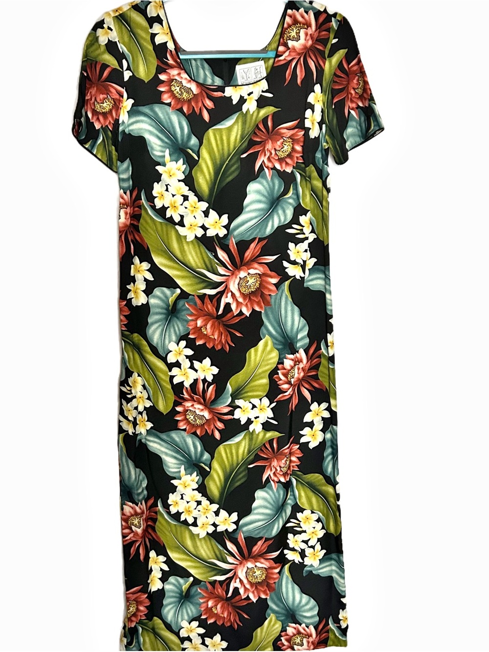 Vintage Young Hawaii Tropical Floral Slit Maxi Dress Size S
